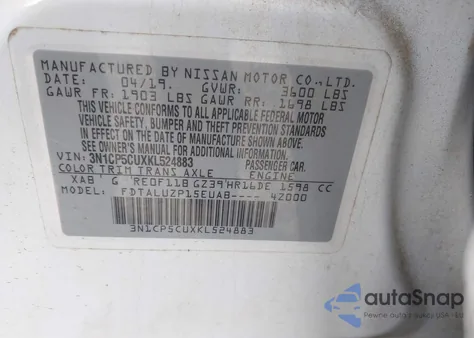 2019 Nissan Kicks Sr z USA, uszkodzony, nr VIN 3N1CP5CUXKL524883